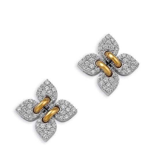 ROBERTO COIN 18k Yellow White Gold Love in Verona Diamond Filo Stud Earrings NEW